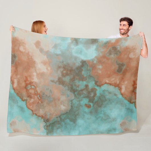 Turquoise en Rust Marmer Abstract Fleece Deken (In situ)