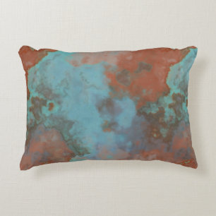 Turquoise en Rust Marmer Abstract Tapijt Accent Kussen