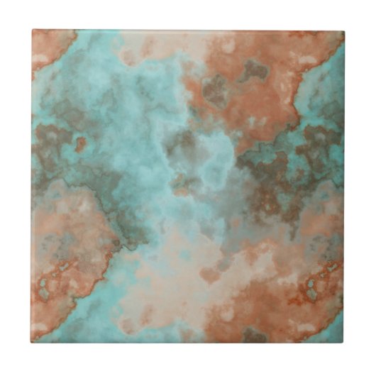 Turquoise en Rust Marmer Abstract Tegeltje (Voorkant)