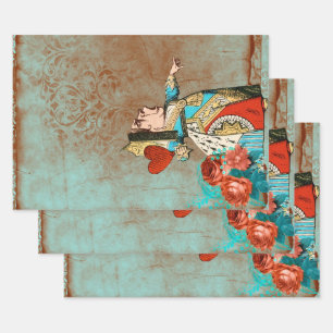 Turquoise en Rust Queen of Hearts Inpakpapier Vel