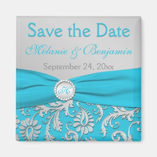 Turquoise en Silver Damask sparen de Magnet van de Magneet