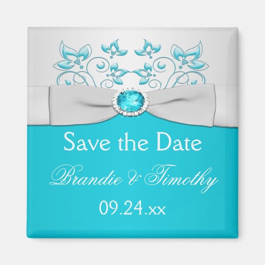 Turquoise en Silver Floral sparen de Magnet van de Magneet (Voorkant)