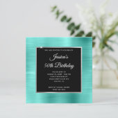 Turquoise en Silver Foil Black 50th Birthday Kaart (Staand voorkant)