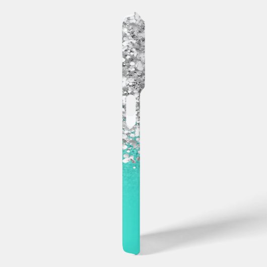 Turquoise en Silver Glitter Glam Case-Mate iPhone Case (Achterkant / Rechts)