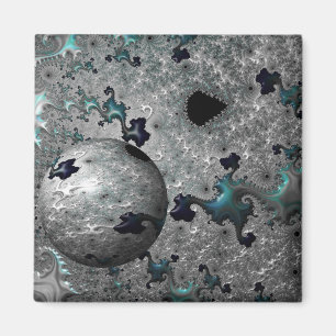 Turquoise en Silver Mandelbrot met Sphere Magnet Magneet