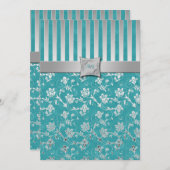 Turquoise en Silver Vine Monogrammed Invitation Kaart (Voorkant / Achterkant)