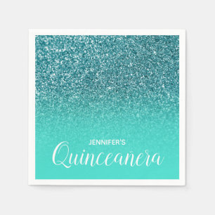 Turquoise en Teal Glitter Ombre Quinceanera Servet