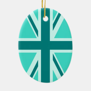 Turquoise en Teal Union Jack 2 Keramisch Ornament