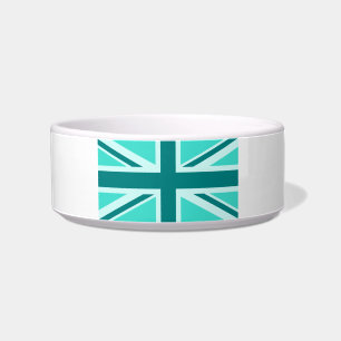 Turquoise en Teal Union Jack 2 Voerbakje