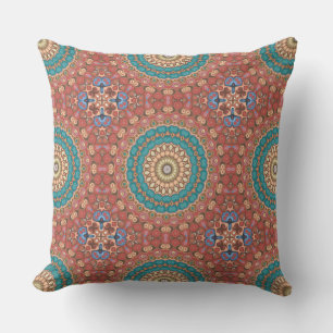 Turquoise en Terracotta Geometrisch Mandala Patroo Kussen