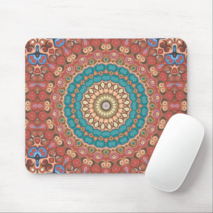 Turquoise en Terracotta Geometrisch Mandala Patroo Muismat