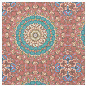 Turquoise en Terracotta Geometrisch Mandala Patroo Stof