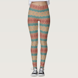 Turquoise en Terracotta geometrische mandala patro Leggings