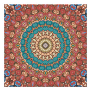 Turquoise en Terracotta geometrische mandala patro Perfect Poster