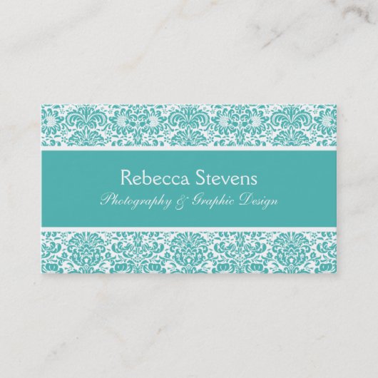 Turquoise en White Damask Visitekaartje (Voorkant)