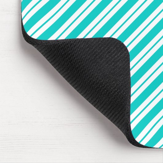 Turquoise en White Diagonal Stripes Mousepad Muismat (Hoek)