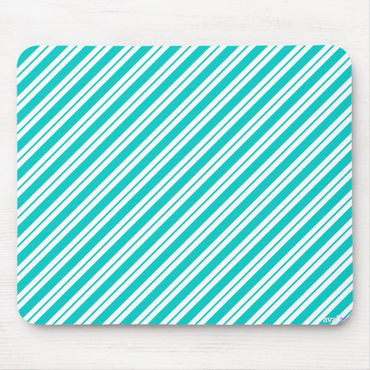 Turquoise en White Diagonal Stripes Mousepad Muismat (Voorkant)
