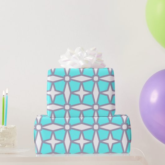 Turquoise en White Geometric Pattern Cadeaupapier (Feestgeschenken)