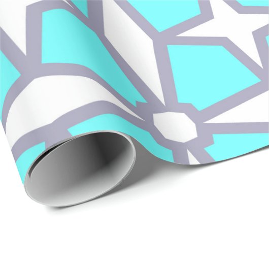 Turquoise en White Geometric Pattern Cadeaupapier (Rol Hoek)