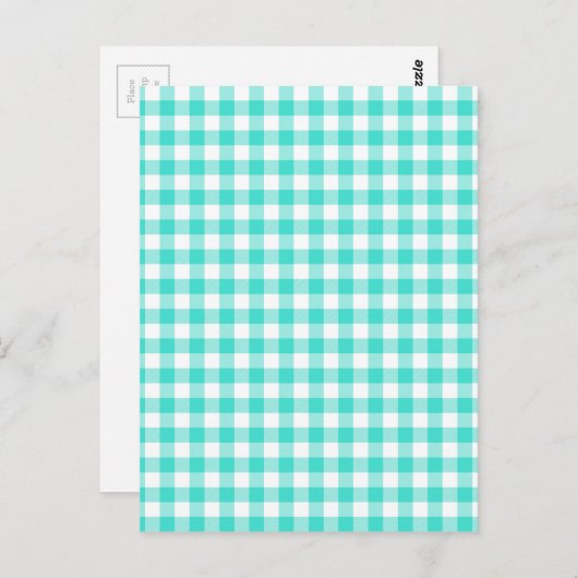 Turquoise en White Gingham Checks Pattern Briefkaart (Voorkant / Achterkant)