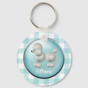 Turquoise en White Gingham & Poodle Sleutelhanger