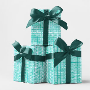 Turquoise en White Greek Key Pattern Cadeaupapier