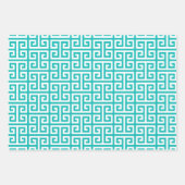 Turquoise en White Greek Key Pattern Inpakpapier Vel (Voorkant 3)