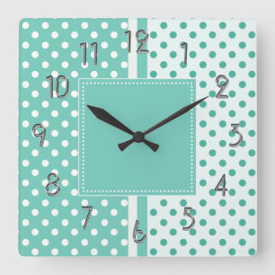 Turquoise en White Polka Dots Square Clock Vierkante Klok