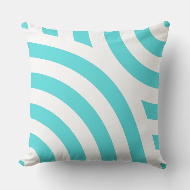 Turquoise en White Striped Wave Pattern Kussen (Voorkant)
