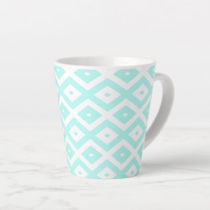 Turquoise en wit diamantpatroon latte mok