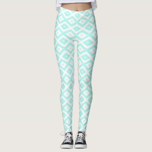 Turquoise en wit diamantpatroon leggings