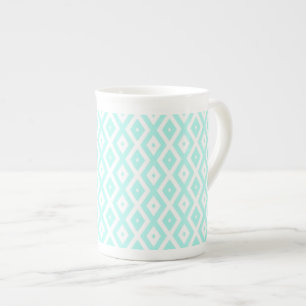 Turquoise en wit diamantpatroon porselein kop