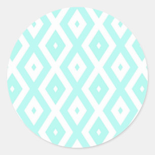 Turquoise en wit diamantpatroon ronde sticker