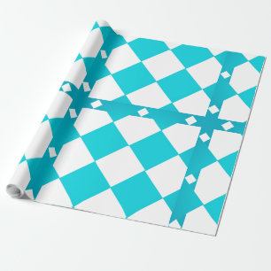 Turquoise en wit ruitpatroon van diamanten cadeaupapier