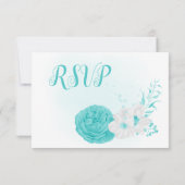 turquoise en witte bloemen botanisch RSVP kaartje (Achterkant)
