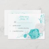 turquoise en witte bloemen botanisch RSVP kaartje (Voorkant / Achterkant)