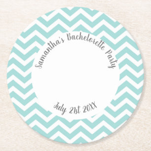 Turquoise en witte chevron feest ronde kartonnen onderzetter
