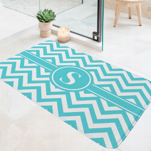 Turquoise En Witte Chevron Monogram Badmat