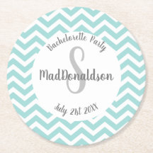 turquoise en witte chevron monogram feest