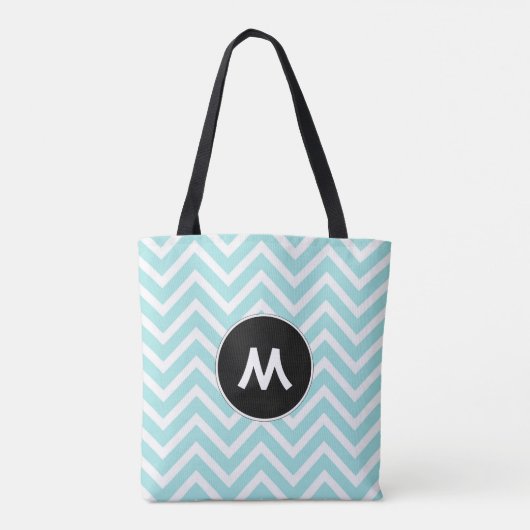 Turquoise en witte Chevron Monogram Tote Bag (Achterkant)