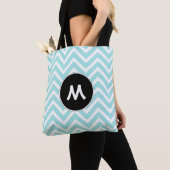 Turquoise en witte Chevron Monogram Tote Bag (Dichtbij)
