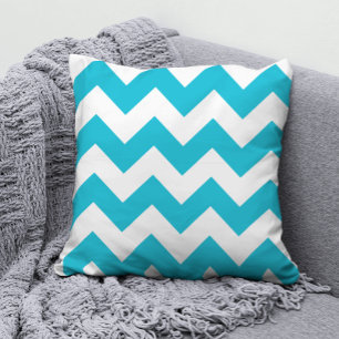 Turquoise en witte Chevron Patroon Kussen