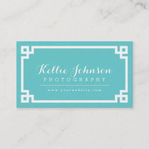 Turquoise en witte chique Griekse Key Border Visitekaartje