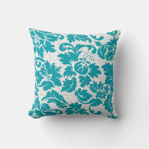 Turquoise en witte Floral Damaskers Kussen