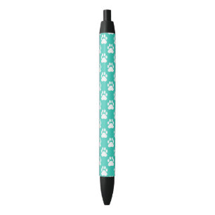 Turquoise en Witte Hondenpootjes Patroon Zwarte Inkt Pen