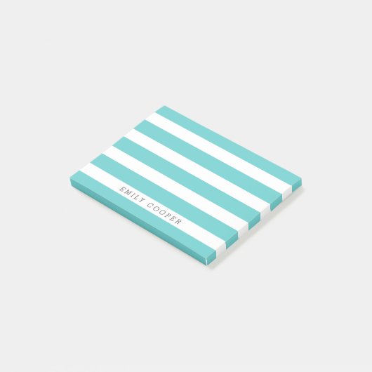 Turquoise en witte klassieke strepen Monogram Post-it® Notes (Schuin)