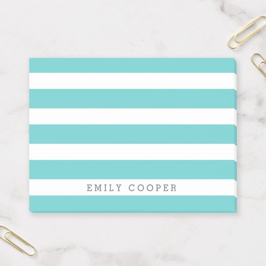Turquoise en witte klassieke strepen Monogram Post-it® Notes