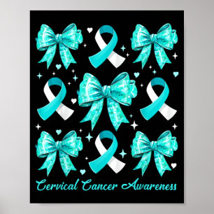Turquoise En Witte Lint Coquette Strik Baarmoederh Poster