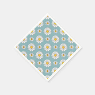 Turquoise en Witte Madeliefjes Bloemenpatroon Papi Servetten