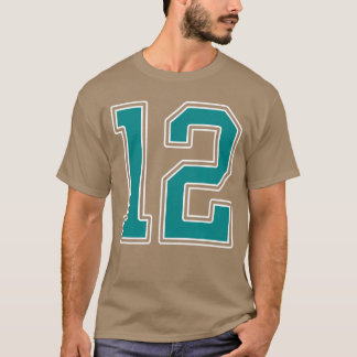 Turquoise en witte nummer 12 jersey speler uniform t-shirt